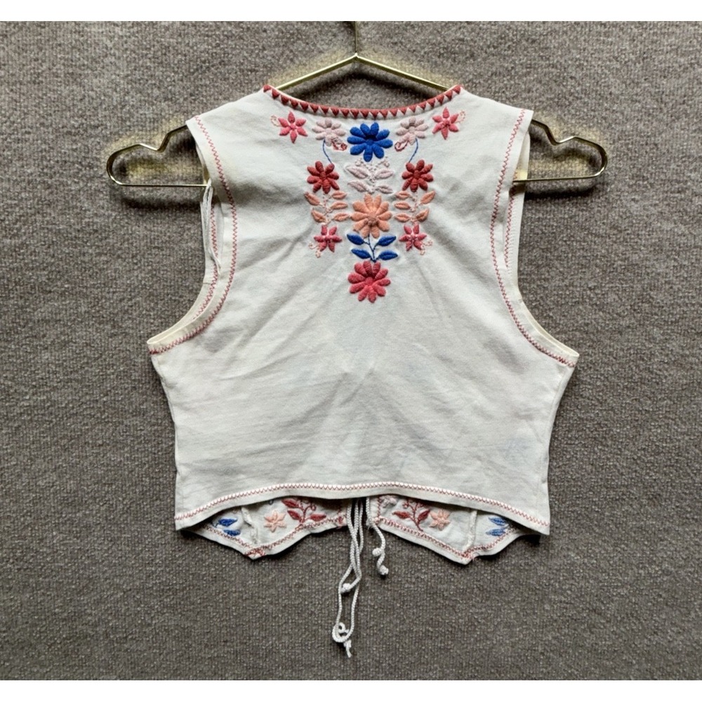 Free People Shirt Women Small White In Blume Top‎ Floral Embroidered V Neck EUC - Picture 3 of 5